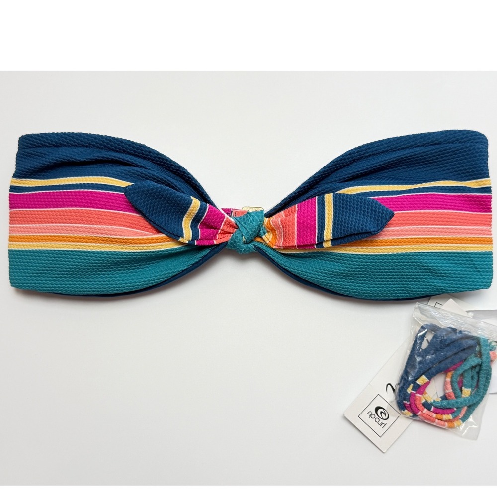 Rip Curl Golden Haze Bandeau Bikini Top Striped Multi Color New Medium NEW